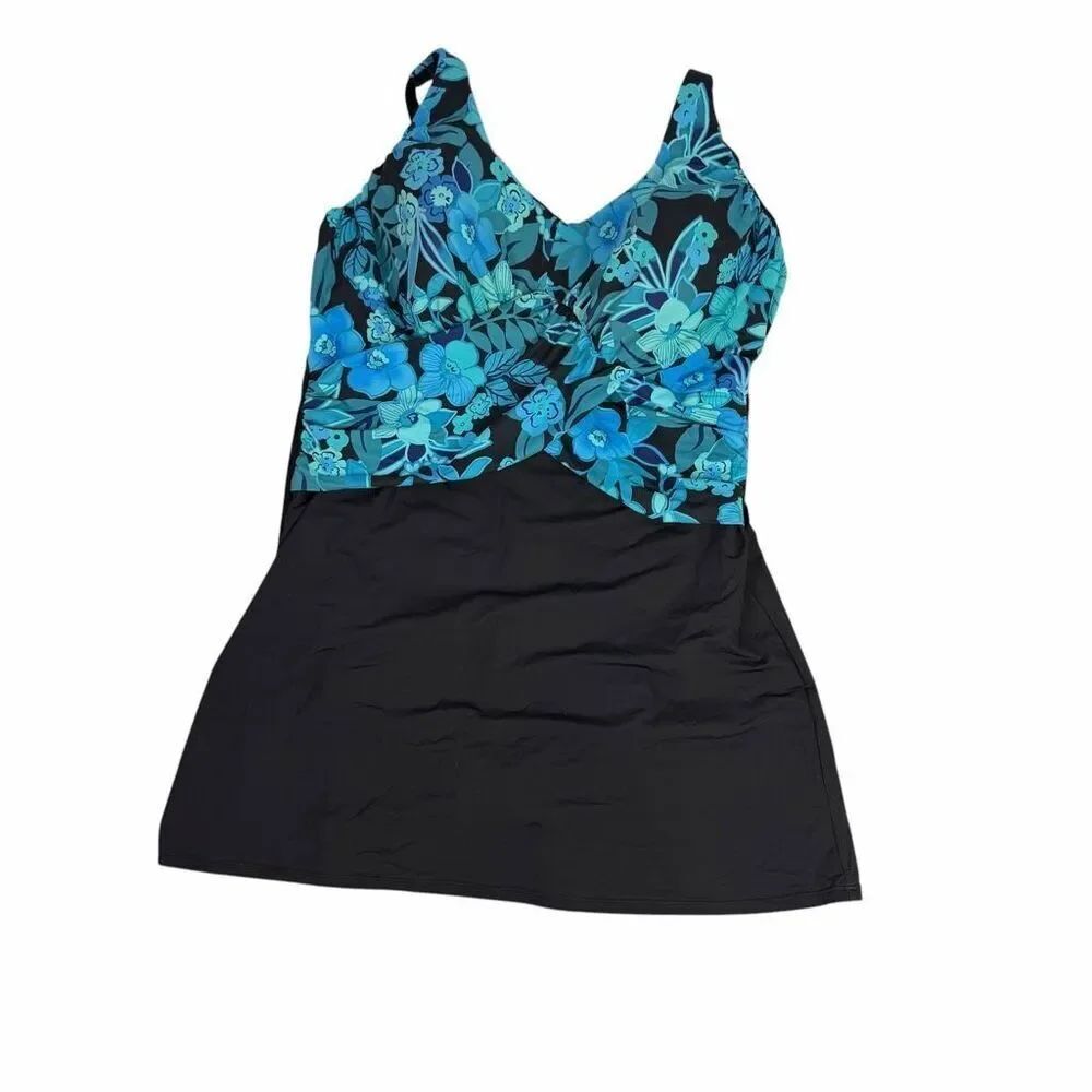 Lands End Womens 16W DDD Swim Dress Blue Black
